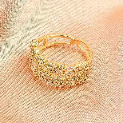 Brass Micro Pave Cubic Zirconia Cuff Rings for Women RJEW-Z113-50G-1