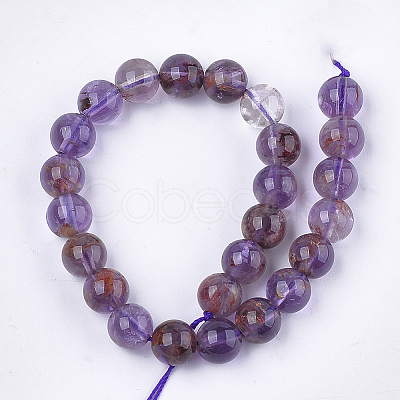 Natural Purple Phantom Quartz Purple Lodolite Quartz Beads Strands X-G-S333-8mm-030-1