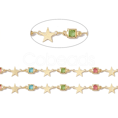 Handmade Eco-friendly Brass Square & Star Link Chain CHC-E025-14G-1