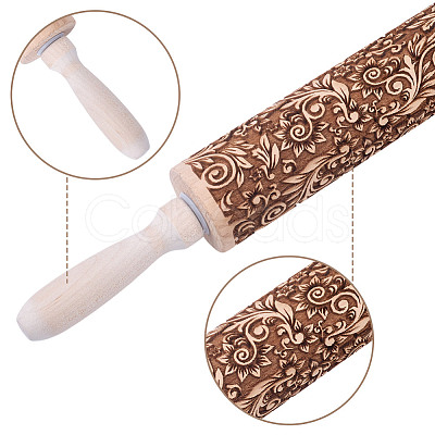 Flower Print Wood Rolling Pin AJEW-WH0314-689C-1