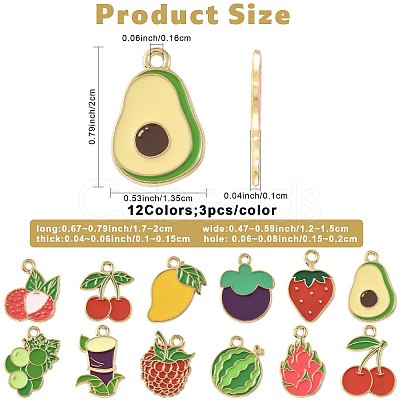 36Pcs 12 Styles Fruits Alloy Enamel Pendants FIND-FS0005-12-1