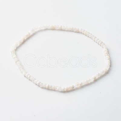 Faceted Rondelle Natural Rainbow Moonstone Beads Stretch Bracelets BJEW-JB06383-06-1