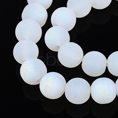 Frosted Imitation Jade Glass Beads Strands GLAA-T032-J8mm-MBB02-1