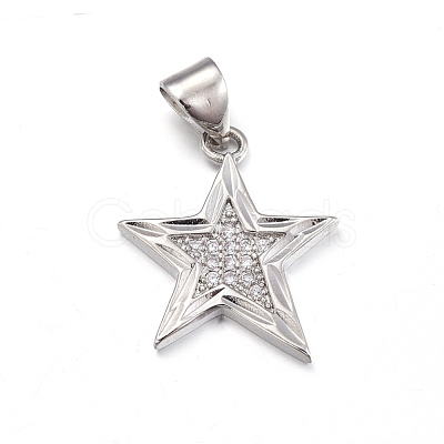 Brass Micro Pave Clear Cubic Zirconia Pendants ZIRC-L085-85P-1