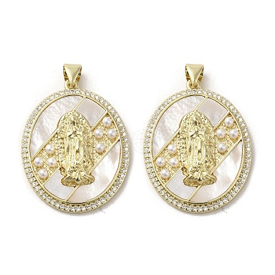 Brass Pave Shell Pendants KK-I708-16D-G-1