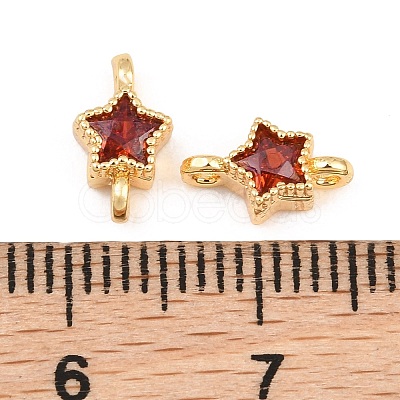 Brass Pave FireBrick Cubic Zirconia Connector Charms KK-CBA2DE6-04G-12-1