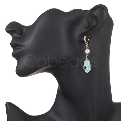 Hamsa Hand Brass Enamel Dangle Earrings EJEW-JE06642-1