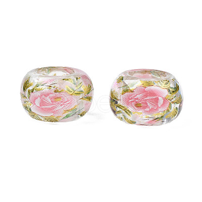 Flower Printed Transparent Acrylic Rondelle Beads TACR-S160-01-D04-1