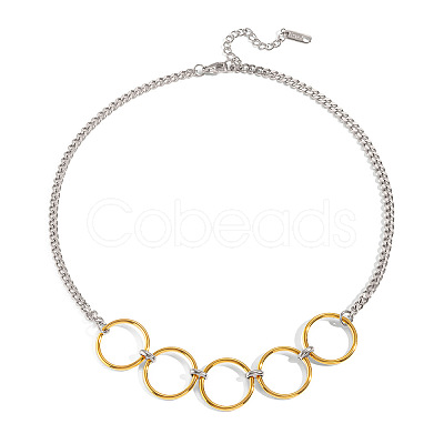 Duo Tone 304 Stainless Steel Multi Ring Link Pendant Necklaces for Women JU1361-2-1