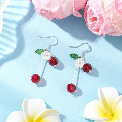 Glass Beads Cherry Dangle Earrings EJEW-JE06640-03-1