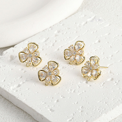Brass Micro Pave Cubic Zirconia Stud Earring Findings LS-KK-Z094-09G-1