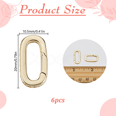 6Pcs Brass Micro Pave Clear Cubic Zirconia Spring Gate Rings ZIRC-DR0001-07-1