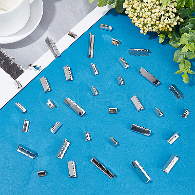 42Pcs 6 Sizes Brass Ribbon Crimp Ends KK-PH0009-45-1
