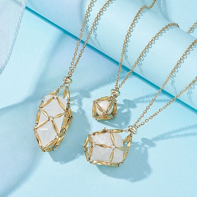 Ion Plating(IP) 304 Stainless Steel Macrame Pouch Empty Stone Holder for Pendant Necklaces Making NJEW-JN04441-01-1