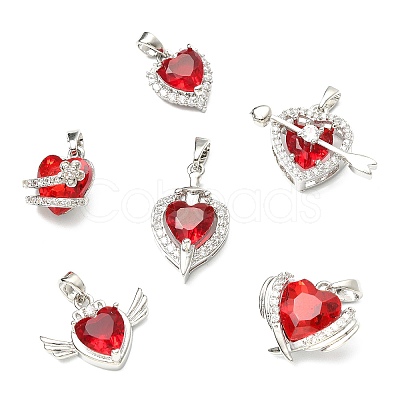 6Pcs 6 Styles Brass Pave Cubic Zirconia Pendants KK-CJ0014-15-1
