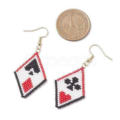 Handmade Glass Seed Beads Rhombus Dangle Earrings EJEW-MZ00631-1