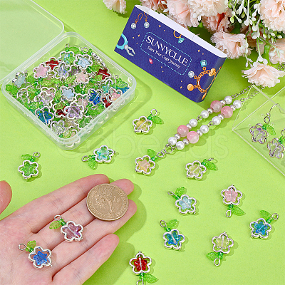 50Pcs Glass Flower Pendants FIND-SC0020-56-1
