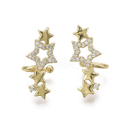 Brass Micro Pave Clear Cubic Zirconia Cuff Earrings EJEW-R114-020G-NF-1