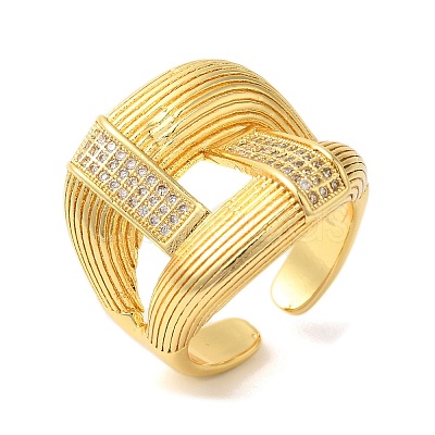 Double Layer Brass Micro Pave Cubic Zirconia Open Cuff Rings X-RJEW-U008-09G-1