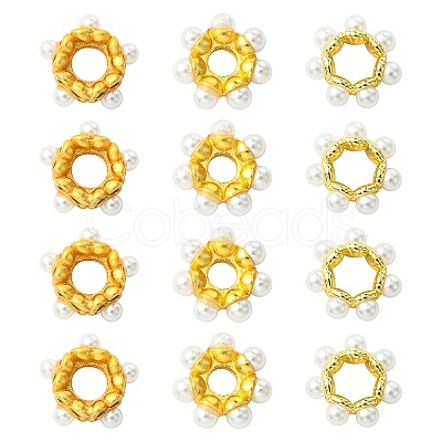 15Pcs 3 Styles Rack Plating Flower Brass Beads KK-CJ0002-66-1