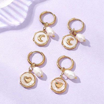 2 Pairs 2 Styles 304 Stainless Steel & Natural Shell Hoop Earrings EJEW-JE06946-1