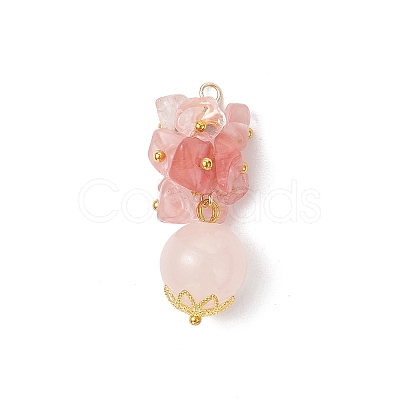 Cherry Quartz Glass Chip Natural Rose Quartz Round Pendants PALLOY-JF04288-03-1