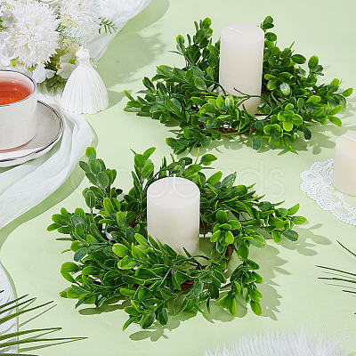 2Pcs Cloth Artificial Leaf Candle Rings Wreath AJEW-SP0004-47B-1
