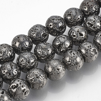Electroplated Natural Lava Rock Beads Strands G-T061-55D-8mm-1