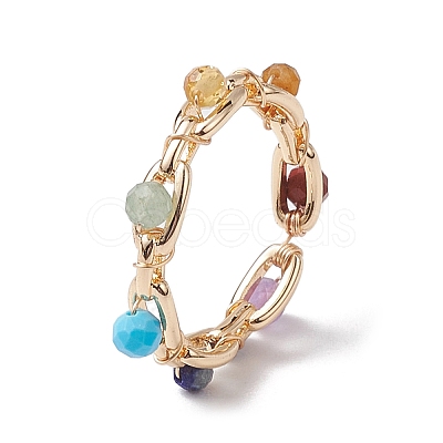 Round Natural Mixed Gemstone Bead Finger Ring RJEW-JR00723-1