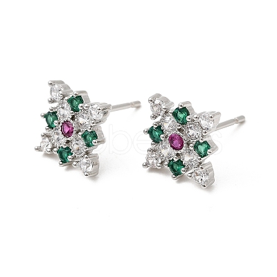 Rhombus Brass Micro Pave Cubic Zirconia Stud Earrings EJEW-L306-02P-1