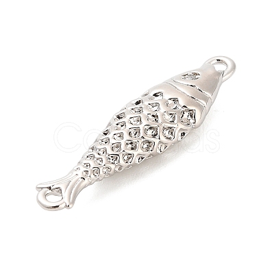 Brass Micro Pave Clear Cubic Zirconia Fish Connector Charms KK-H527-37P-1
