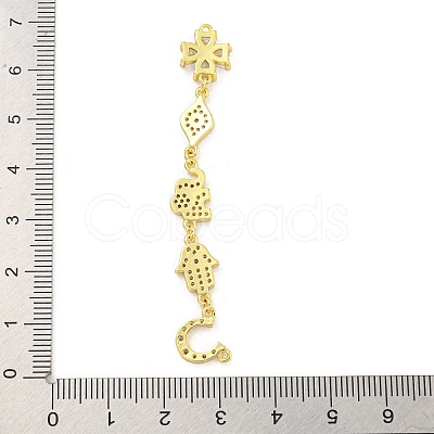 Rack Plating Brass Clear Cubic Zirconia Flower Elephant Hamsa Hand Connector Charms KK-G513-39G-1