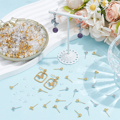 240Pcs 2 Colors Iron Ball Stud Earring Findings KK-CN0003-39-1