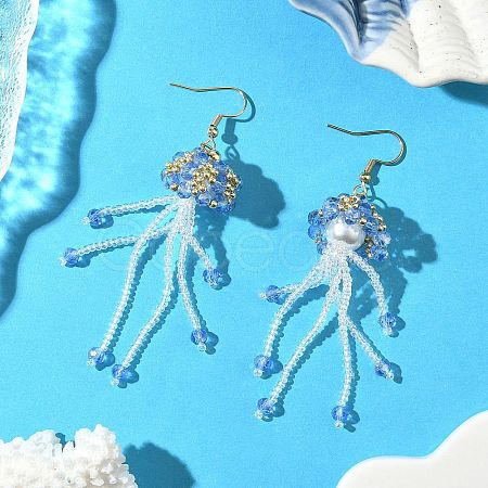 304 Stainless Steel Glass Seed Beads Jellyfish Dangle Earrings EJEW-MZ00553-04-1