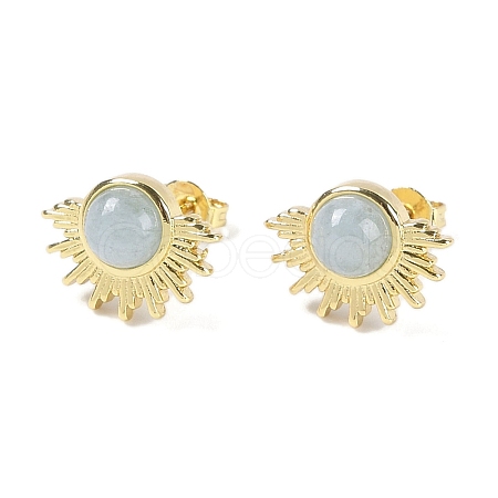 Natural Aquamarine Stud Earrings EJEW-K288-01G-01-1