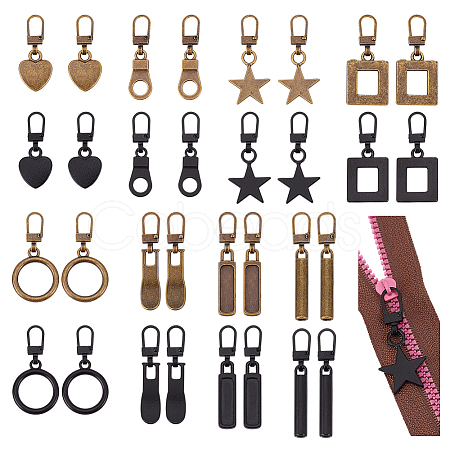32Pcs 16 Styles Detachable Zinc Alloy Zipper Sliders FIND-NB0006-72-1