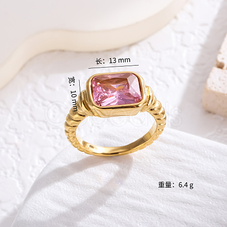 Rectangle 304 Stainless Steel Micro Pave Cubic Zirconia Finger Rings FS-WG7A2B7-15-1