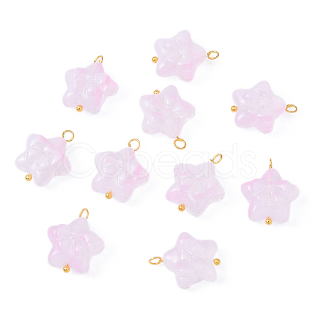 10Pcs Star with Bowknot Glass Pendants PALLOY-YW00059-02-1