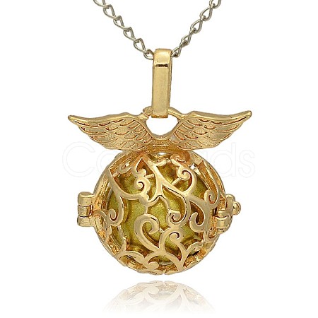 Golden Tone Brass Hollow Round Cage Pendants KK-J230-08G-1