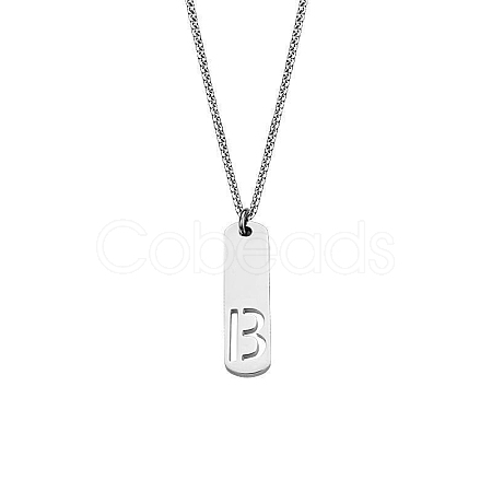 304 Stainless Steel Rectangle with Laser Cut Initial Pendant Necklaces FS-WG71FEF-06-1