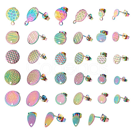 34Pcs 17 Style Ion Plating(IP) 304 Stainless Steel Stud Earring Findings STAS-AR0001-61-1