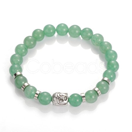Buddha Head Gemstone Beaded Stretch Bracelets BJEW-JB01864-02-1