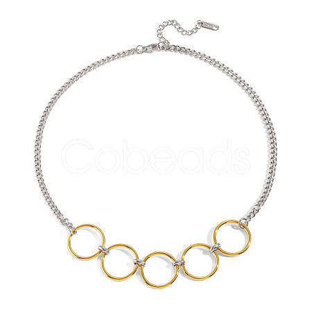 Duo Tone 304 Stainless Steel Multi Ring Link Pendant Necklaces for Women JU1361-2-1