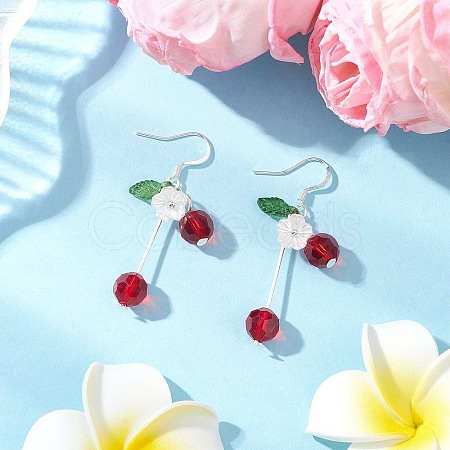 Glass Beads Cherry Dangle Earrings EJEW-JE06640-03-1