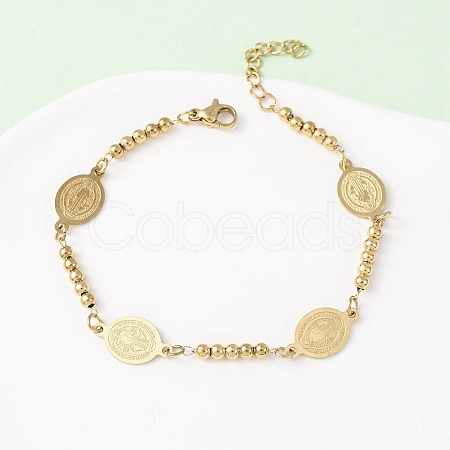 Religion 304 Stainless Steel Link Bracelets BJEW-F524-04A-G-1