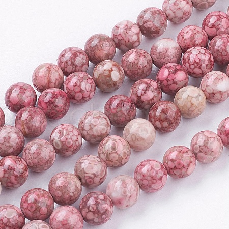 Natural Fossil Coral Beads Strands G-F563-01-8mm-1