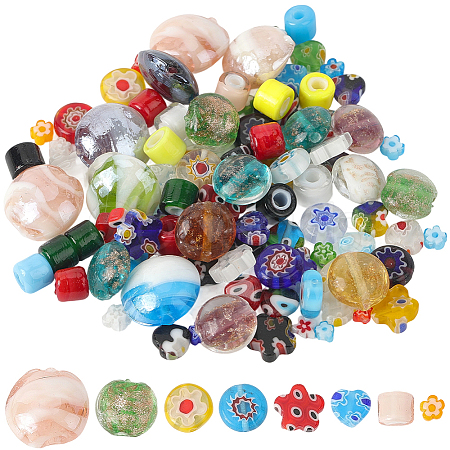 120Pcs 7 Styles Handmade Lampwork Beads LAMP-SC0001-59-1