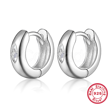 Anti-Tarnish Rhodium Plated 925 Sterling Silver Micro Pave Cubic Zirconia Hoop Earrings CR6273-2-1