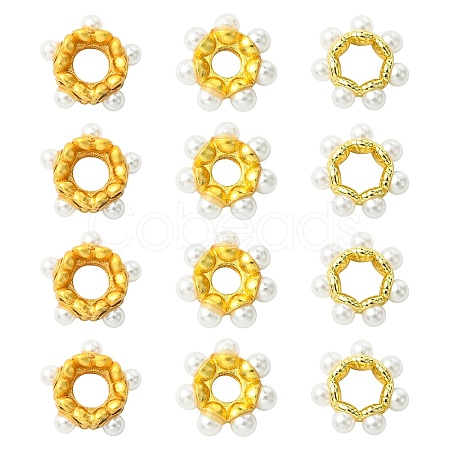 15Pcs 3 Styles Rack Plating Flower Brass Beads KK-CJ0002-66-1