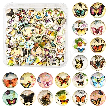 60Pcs Half Round with Butterfly Glass Cabochons GGLA-FS0001-16B-1